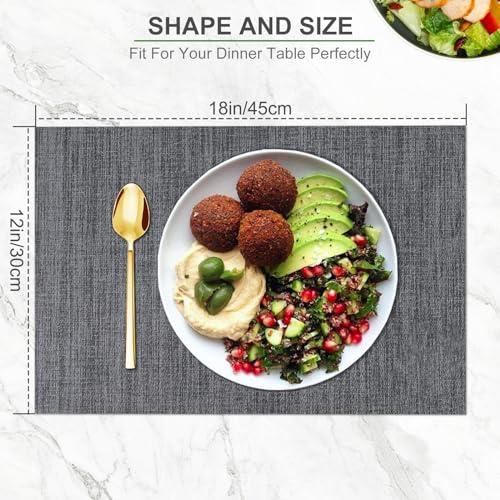 BETEAM Placemats Set of 8, Woven Vinyl Place Mats for Dining Table, Gray - color: Gray, size: 8 Pcs