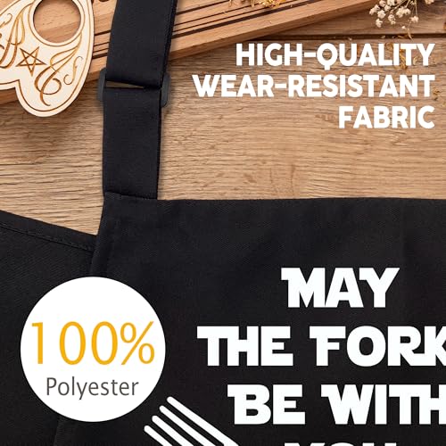 May the Forks Be With You Funny Aprons for Men with 2 Pockets, Cooking Apron for Dad, Gag Gifts for Men, Adjustable BBQ Apron for Husband, Chef Kitchen Gifts for Birthday & Father’s Day - A11 - color: May the Forks Be With You