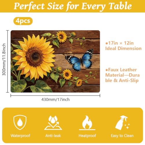Peacoblue Placemats Set of 4,Faux Leather Countryside Flowers Design - style: Sunflowers and Countryside Flowers