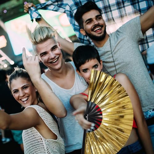 Vercraft 13" Folding Hand Fan Glitter Clack Rave Dancing,Gold,Laser - color: Gold, style: Laser