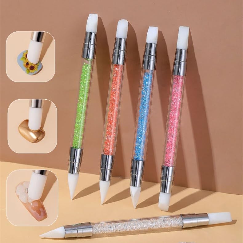FULINJOY 10PCS Nail Art Gel Carving Pen Acrylic Dotting Pens, Double-Ended Silicone Brushes for Design Nail Foil Carving Drawing and 3D Effect Shaping Drawing Dotting Tools