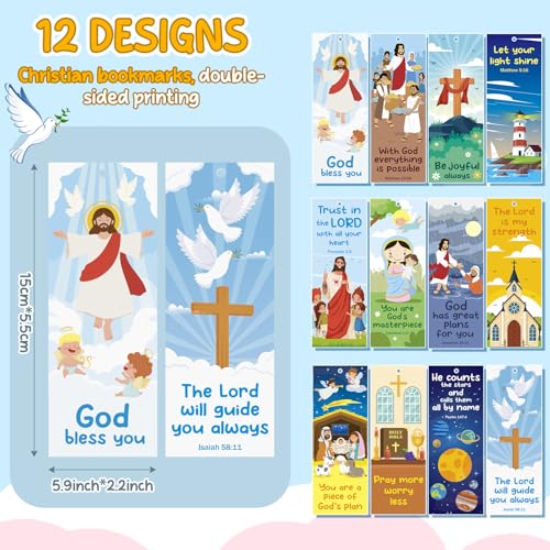 Outus 12 Pcs Christian Bookmarks Bible Verse Decor for Religious Women Kids - style: Christian