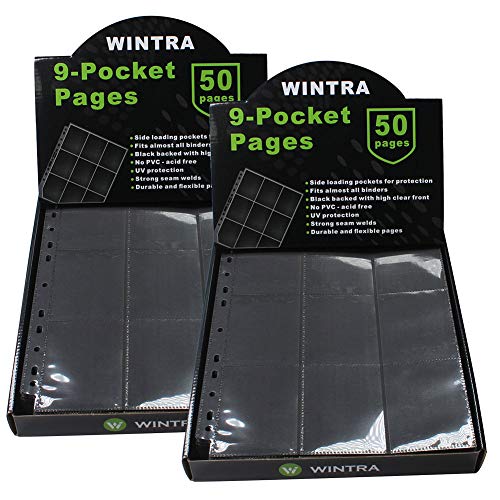 9-Pocket Black Card Sleeves Binder Sheets Double Sided Card Pages Protector - size: 100 background pages