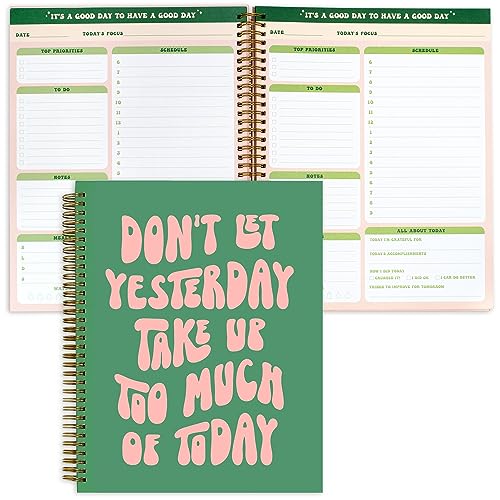 Undated Daily Planner Notebook 7.75x10, Cute Planner Notebook, Pink Green To Do List Notebook, Large Hardcover Spiral Schedule Notebook Planner, Inspirational Quote Planner Students Girls Teens - color: Green Pink Quote