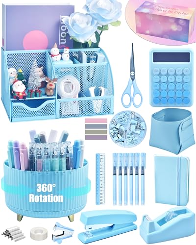 LXEVIHK Blue Desk Accessories 21-Piece Office Supplies Gift Set - color: blue