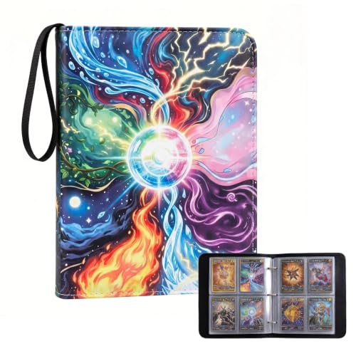 4 Pockets Card Collection Binder with 400 pocketsCapacity -Eight Sprite Evolution Element Backgrounds, Ideal for Photocard & Trading Card Storage - color: Colorful