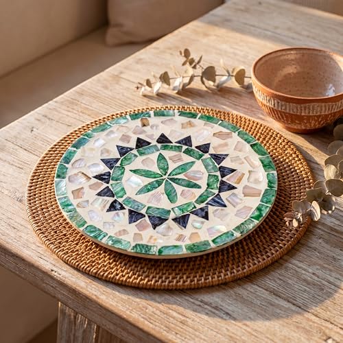 7.5" Mother of Pearl Shell Placemat, Round Decorative Charger Plate - color: Bohemia