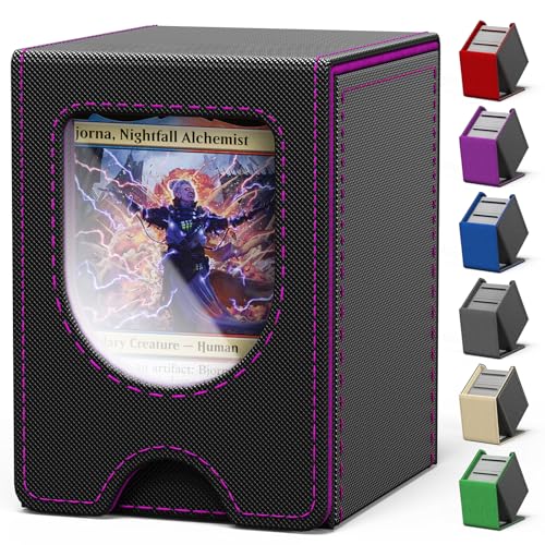 Card Deck Box for MTG Commander, fits 100+ Double-Sleeved Cards - color: A-Black&Purple