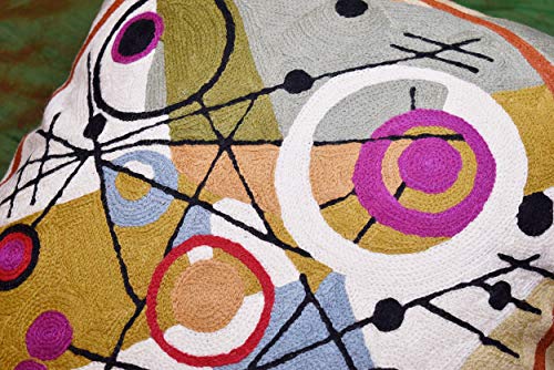 Kandinsky Abstract Throw Pillow Cover - Circles | Modern Couch & Outdoor Pillow | Mid Century Chair Cushions | Handmade Wool Size 18x18 - color: Gold Circles in Circle