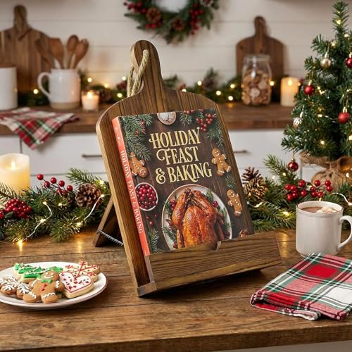 MyGift Cookbook Stand Recipe Book Holder Brown Wood Cutting Board Design - color: Brown