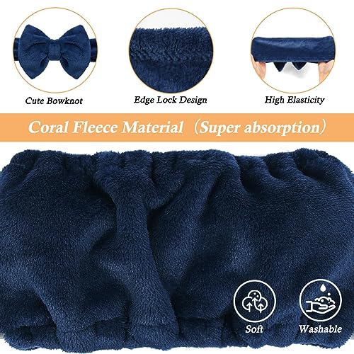 Shintop Soft Face Wash Headband with Cute Bow for Makeup Spa（Navy blue） - color: Navy blue