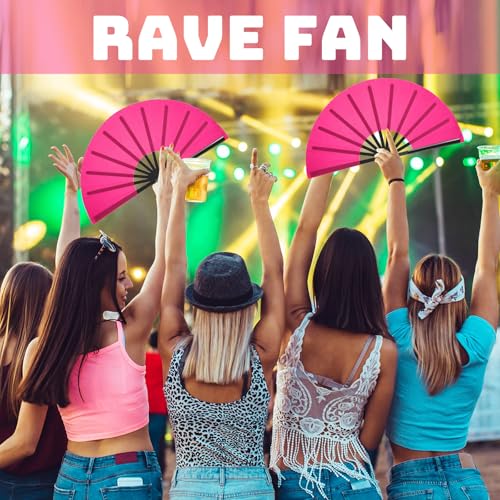 Maitys 2 Pack Foldable Fans for Rave Dancing,Pink,Simple Pattern - color: Pink, style: Simple Pattern