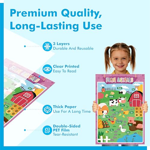 17 Educational Posters for Kids, All-in-One Set Learning Posters-Alphabet, Animals, Numbers, Colors, USA & World Map, Shapes, PET Film Coated School Supplies For Kindergarten, Preschool, Classroom - color: 17 Educational Posters-B