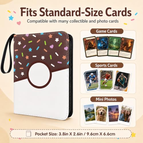 4 Pocket Card Binder 400 Card Holder Album, Choco Donut Trading Cards Holder Zipper Binder for Girl Teen Collection (Choco Donut, 400 Pocket) - color: Choco Donut, size: 400 Pocket