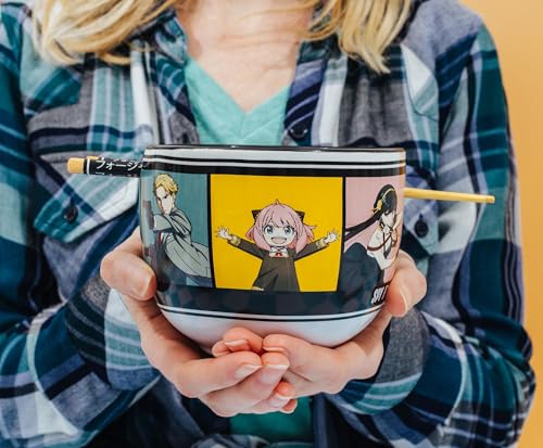 Silver Buffalo Spy x Family Character Grid Ceramic Ramen Dinnerware Set | Includes 20-Ounce Noodle Bowl and Wooden Chopsticks