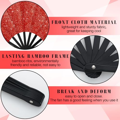 Maitys 2 Pack Foldable Fans for Rave Dancing,Vintage Color,Glitter Pattern - color: Vintage Color, style: Glitter Pattern
