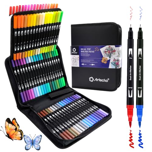 Artecho 72 Colors Dual Tip Markers for Adult Coloring Books with Bag