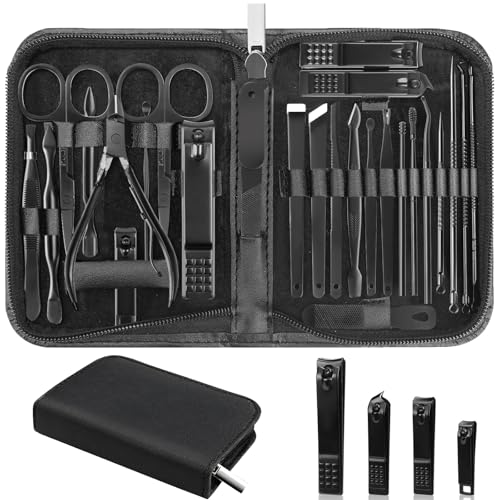26Pcs Manicure Nail Clipper Set for Men Women Gift, Black Case - color: Black