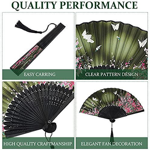 Zonon 4 Pack Hand Held Folding Fans for Women Silk,Lively - style: Lively