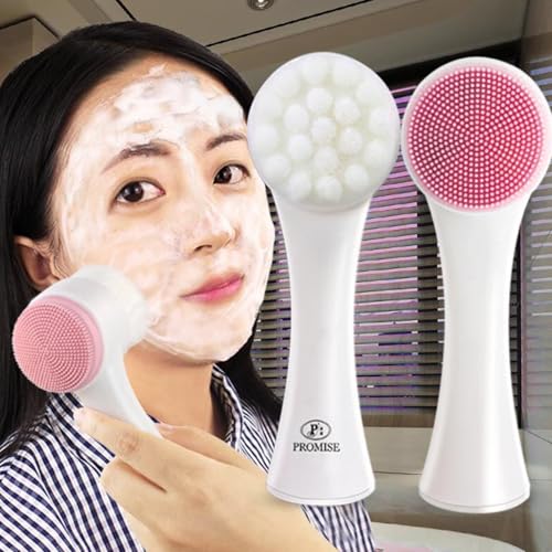 1pc Double-Sided Facial Cleansing Brush Deep Pore Exfoliation Silicone and Soft Bristles Skincare Toolm, Pink