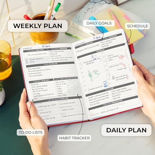 Clever Fox Daily Planner, Undated Professional & College Day, Red - color: Red (Undated)