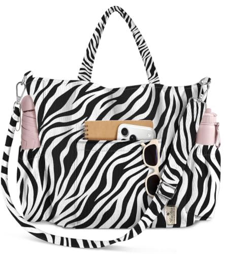 Miss Adola Corduroy Crossbody Tote Bag for Women - color: Zebra Print