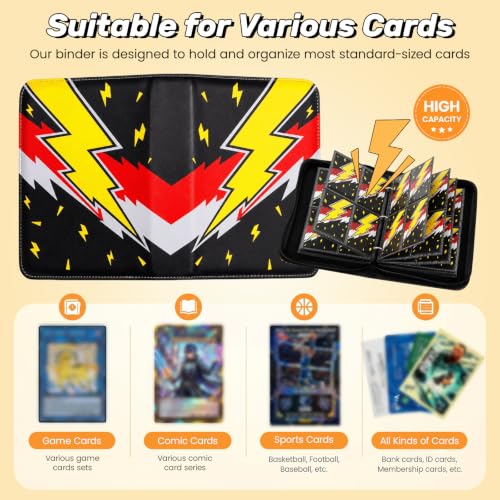 4 Pocket Card Binder, 400 Pockets Card Collection Book with 50 Removable Sleeves, 3-Ring PU Leather Trading Card Album for Game & Sports Cards - Portable Zipper Binder for Boys Kids - color: Yellow, red, white