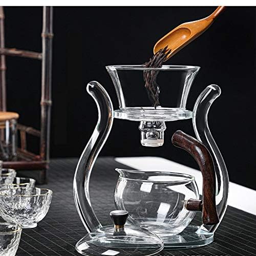 RORA Lazy Kungfu Glass Tea Set Semi Automatic Drip Rotating with Infuser Glass Teapot Set (6 cups) - color: Glass, size: teapot set