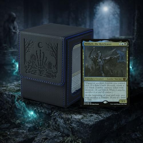 Venssu Zombie Themed MTG Deck Box with Commander Display (Black and Blue) - color: Zombie