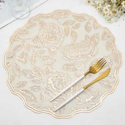 15'' Round Placemats Gold Rose Table Mats Set of 6 - color: Gold Rose