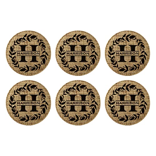 Smile Art Design Family Monogram PERSONALIZED COASTER Set of 6 with base Round Burlap Material Family Name Personalized Print Personalized Gifts House warming Wedding Gift Rustic Kitchen Decor Style3 - color: Style 03, size: Set of 6 - Round Coaster