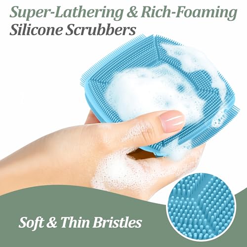 Upgrade Silicone Face Scrubber 2PCS, Soft Facial Cleansing Brush with Unique Side-Bristle Design, Manual Face Brush with Finger-Grip Handle for Gentle Exfoliating & Deep Cleansing(Black+Blue) - color: Black+blue