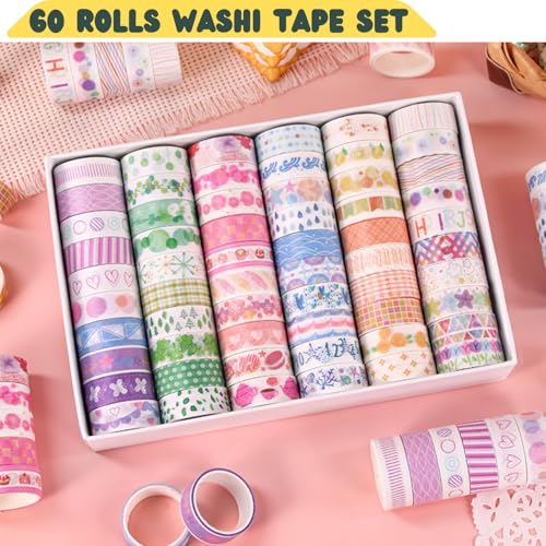 60 Rolls Washi Tape Set Aesthetic Decorative Masking Tape - color: Pink