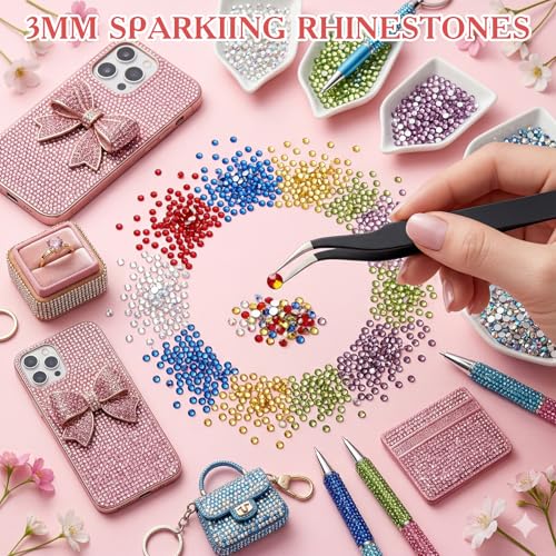 80000Pcs Bedazzling Kit, 42 Colors 3mm Flatback Rhinestones with 3 B7000 Glue & Tools, Bedazzler Kit for Crafts Clothes Tumblers Nail Art & Diamond Painting - Christmas Birthday Gift for Girls - size: 3 MM