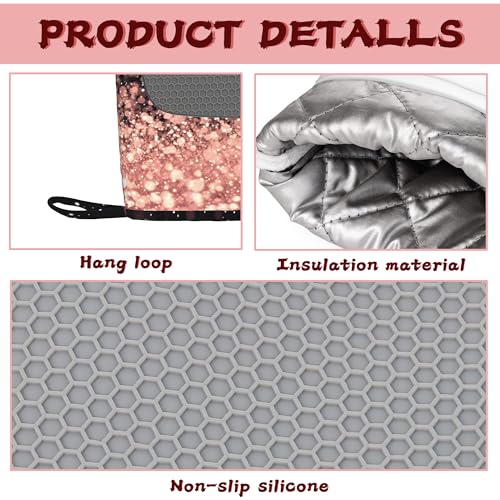 Rose Gold Glitter Silicone Oven Mitts and Pot Holders,Heat-Resistant 4 Piece Kitchen Set Non-Slip Oven Gloves and Hot Pads for Cooking, Baking, Grilling,BBQ - color: Rose Gold Glitter