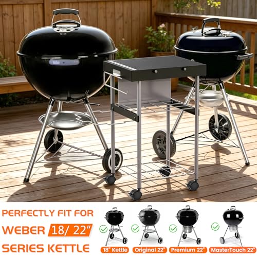 2-in-1 Grill Cart & Prep Table with Storage Shelves for Weber 22" & 18" Kettle Grills, Small Hook-On Grill Side Table, Grill Stand for Blackstone 17" Griddle for Ninja Woodfire Pitboss 150 Series - size: Small