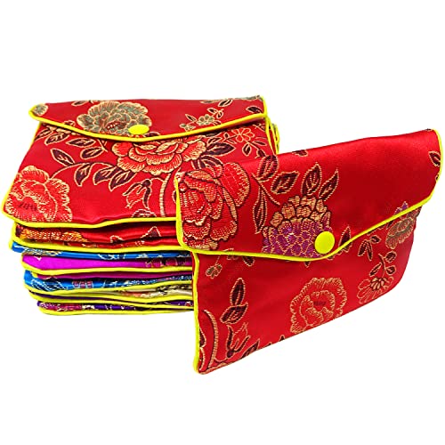 "Honbay 12PCS Jewelry Silk Purse Pouch Brocade Embroidered Bags Gift Bags, Assorted Colors (L)" - size: L