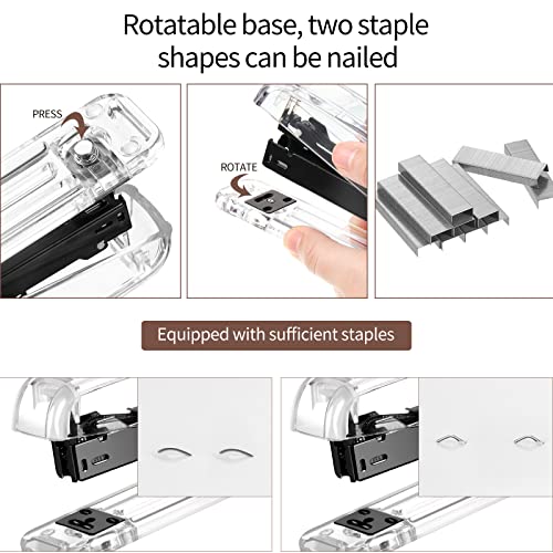 Outus Office Supplies Set Desk Accessory Kit, Acrylic Stapler Set Staple Remover, Tape Dispenser, Binder Clips, Paper Clips, Ballpoint Pen and Scissor with 1000 Pieces 26/6 Staples (Black) - color: Black