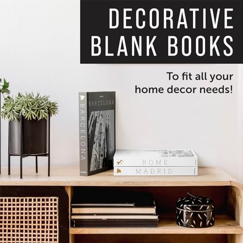 Maplefield Set of 3 XL Decorative Blank Hardcover Books for Decoration - Great for Tabletops, Coffee Tables, & Bookshelves - City Theme Minimalist Home Decor - Madrid, Rome, Barcelona