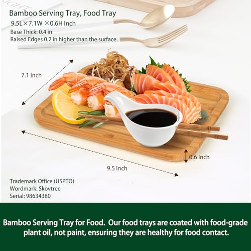 Small Bamboo Serving Tray, Small Food Tray for Eating and Serving Coffee, Tea, 9.5 x 7.1 Inch - size: 9.5" x 7.1" x 0.6"