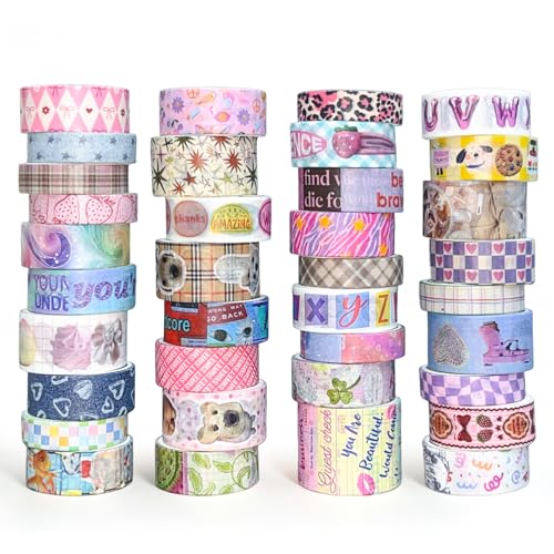 Washi Tape Set - 36 Rolls Retro-Futuristic Vaporwave Design Scrapbook Tape - color: Classic Y2K Vaporwave