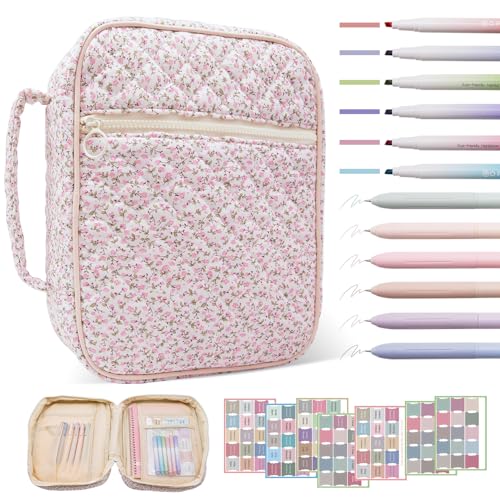Bible Cover Case For Women,Large Bible Bag with Study Supplies,Quilted Bible Carrying Case for Girls,Portable Bible Case with Highlighter, Pens,Tabs,Bible Study Gifts for Women - size: Style C