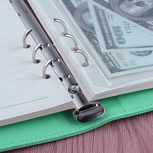 Antner A5 Notebook Binder 6 Ring Refillable Budget Planner Cover for Cash Organizer, PU Leather Loose Leaf Photocard Holder Aesthetic Binder with Magnetic Buckle for A5 Planner Inserts, Light Green - color: Light Green