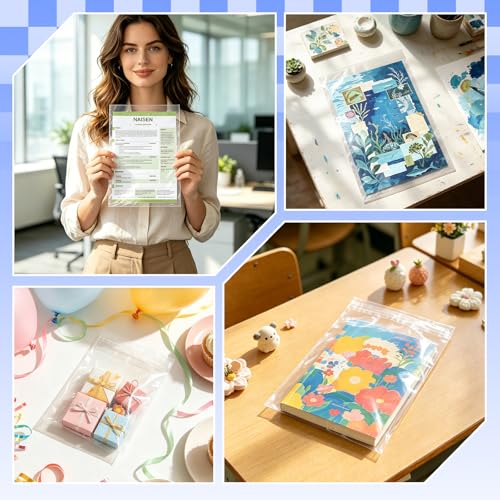VOKOY 100 Pack Cellophane Bags Self Sealing, Resealable Clear Plastic Sleeves for 6 x 9 Inch Photos Art Prints Paintings Frame Mats Cookie Candy, 6-1/5 x 9 Inch - size: 6 x 9 Inch, style: 100 Pack