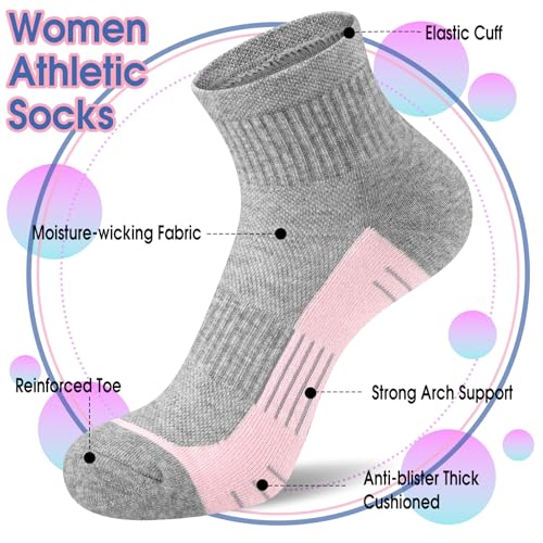 cuangya Women Athletic Ankle Cushioned Running Socks 6-Pairs - color: 5 Pairs Gray Socks, size: 5-8