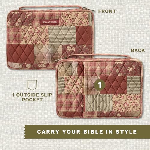 Bella Taylor Small Bible Cover, Quilted Bible Case, Burgundy Patch - color: Burgundy Patch, size: Small