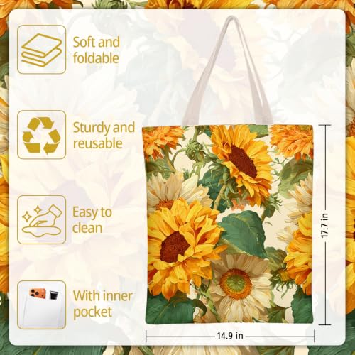 Aesthetic Canvas Tote Bag for Women,Tote Bag,Reusable Shopping Bags - color: Sunflower B
