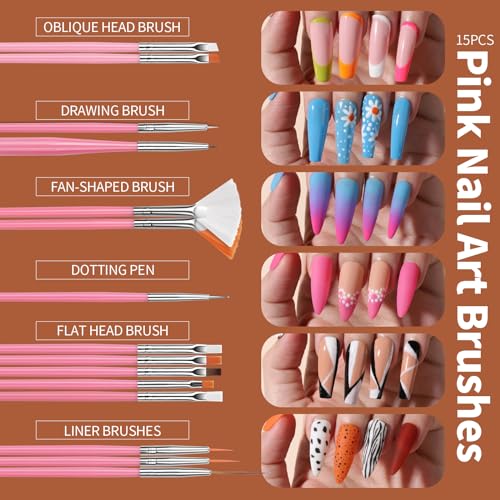 FANDAMEI Nail Art Kit, Nail Art Brushes Set, Nail Design Kit Dotting Tools, Fine Nail Glitter, Nail Decoration Butterfly Heart Glitter Sequins, Foil Flakes, Nail Rhinestones, Dust Brush - color: A-Pink