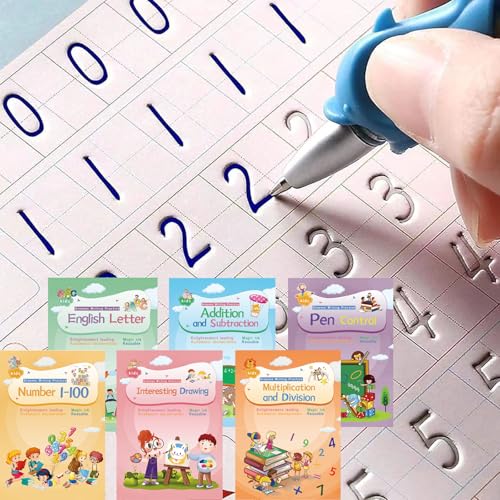ASIGN Reusable Magic Handwriting Workbooks for Kids - 3D Grooved Tracing Copybook with Auto-Fading Ink & Grip Aid to Correct Pen Posture (6-Book Set, Preschool & Kindergarten Prep)