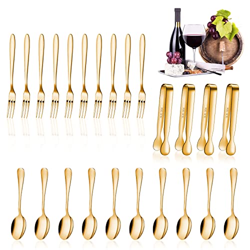 24 Pcs Mini Appetizers Forks and Spoons Tongs, Vivid Sharp Spoon, Golden - color: Golden, size: Sharp Spoon